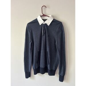Brooks‎ Brothers Sweater Men's Blue Stripe Collar Washable Merino Wool